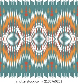 patrón geométrico ikat tejido tribal azteca moderno. Ikat fondo de patrón sin fisuras Patrón tradicional. Borde popular, indio, escandinavo, gitano, mexicano, africano, tapicería.