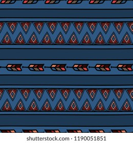 Ikat geometric pattern with tribal background vector texture. Seamless striped motif in Aztec symbol. Hand drawn ethnic with Indian, Scandinavian, Gypsy, Mexican, folk patterns for fashion print.