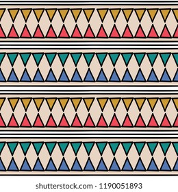 Ikat geometric pattern with tribal background vector texture. Seamless striped motif in Aztec symbol. Hand drawn ethnic with Indian, Scandinavian, Gypsy, Mexican, folk patterns for fashion print.