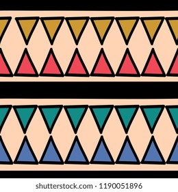 Ikat geometric pattern with tribal background vector texture. Seamless striped motif in Aztec symbol. Hand drawn ethnic with Indian, Scandinavian, Gypsy, Mexican, folk patterns for fashion print.
