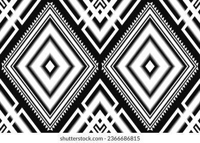 ikat and geometric seamless pattern. black and white ethnic oriental traditional background. Aztec style illustration design for carpet, wallpaper, clothing, wrapping, batik, and fabric.