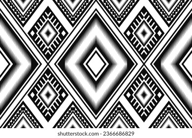 ika y patrón geométrico sin costuras. origen oriental étnico negro y blanco. Diseño de ilustración de estilo azteca para alfombras, papel pintado, ropa, envoltura, batik y tela.