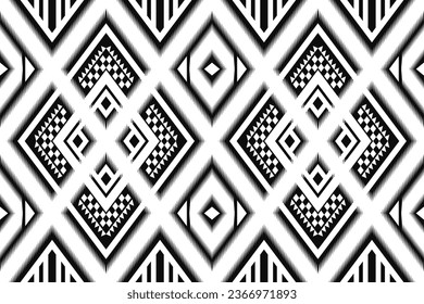 ikat and geometric seamless pattern. black and white ethnic oriental traditional background. Aztec style illustration design for carpet, wallpaper, clothing, wrapping, batik, and fabric.