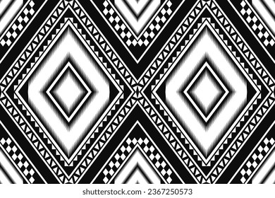 ikat and geometric seamless pattern. black and white ethnic oriental traditional background. Aztec style illustration design for carpet, wallpaper, clothing, wrapping, batik, and fabric.