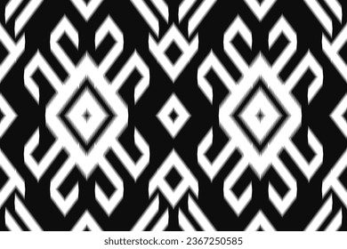 ikat and geometric seamless pattern. black and white ethnic oriental traditional background. Aztec style illustration design for carpet, wallpaper, clothing, wrapping, batik, and fabric.