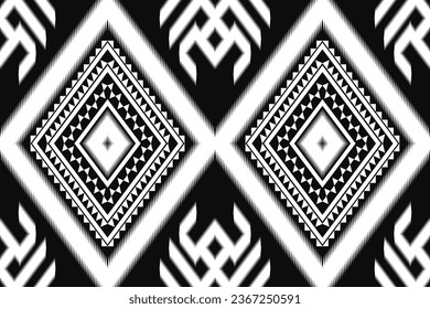 ikat and geometric seamless pattern. black and white ethnic oriental traditional background. Aztec style illustration design for carpet, wallpaper, clothing, wrapping, batik, and fabric.