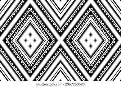 ikat and geometric seamless pattern. black and white ethnic oriental traditional background. Aztec style illustration design for carpet, wallpaper, clothing, wrapping, batik, and fabric.
