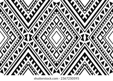 ikat und geometrisches nahtloses Muster. schwarz-weißer ethnisch-orientalischer Hintergrund. Aztec-Design für Illustrationen wie Teppich, Tapete, Kleidung, Verpackung, Batik und Stoff.