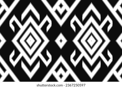 ikat and geometric seamless pattern. black and white ethnic oriental traditional background. Aztec style illustration design for carpet, wallpaper, clothing, wrapping, batik, and fabric.