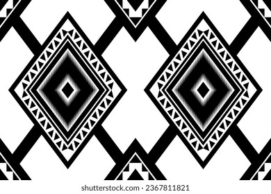 ika y patrón geométrico sin costuras. origen oriental étnico negro y blanco. Diseño de ilustración de estilo azteca para alfombras, papel pintado, ropa, envoltura, batik y tela.