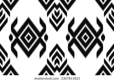 ika y patrón geométrico sin costuras. origen oriental étnico negro y blanco. Diseño de ilustración de estilo azteca para alfombras, papel pintado, ropa, envoltura, batik y tela.