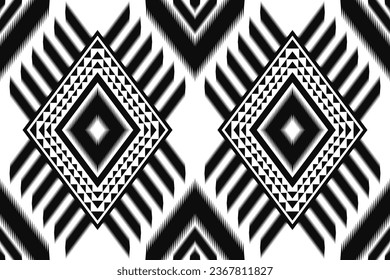 ikat and geometric seamless pattern. black and white ethnic oriental traditional background. Aztec style illustration design for carpet, wallpaper, clothing, wrapping, batik, and fabric.