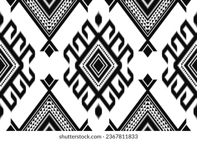ikat and geometric seamless pattern. black and white ethnic oriental traditional background. Aztec style illustration design for carpet, wallpaper, clothing, wrapping, batik, and fabric.
