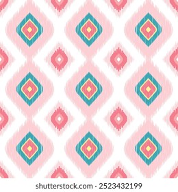 Ikat Geometric Seamless Pattern in Pastel Tones.