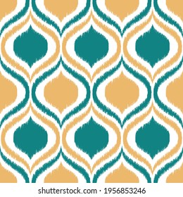 Ikat Geometric Seamless Pattern with Teal and Yellow ogees.