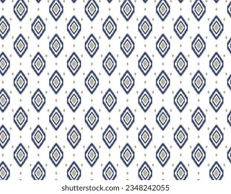Ikat geometric textile. Seamless pattern by tribal ikat motifs. Ethnic handicraft pattern abstract vector. Ikat fabric traditional weaving style design for pillow, fabric, clothing, carpet, curtain.
