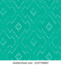 Ikat green geometric folklore ornament with diamonds. Tribal ethnic vector texture. Seamless striped pattern in Aztec style. Folk embroidery. Indian, Scandinavian, Gypsy, Mexican, African rug.