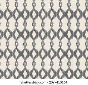 Ikat grid pattern seamless repeat vintage decor textile design organic hand made batik modern and trendy grey with half white background