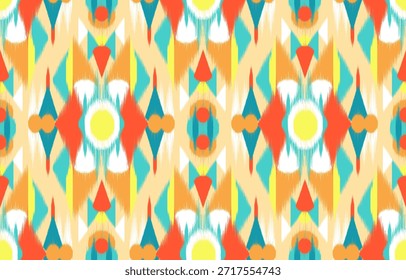 Patrón sin fisuras del grupo Ikat. Patrón geométrico sin fisuras en bordado tribal, popular. Diseño para alfombra, Fondo de pantalla, ropa, envoltura, tela, cubierta, textil. producto textil. Uso en la industria de la moda.