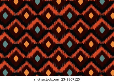 Ikat handicraft fabric textile. Seamless pattern by tribal ikat motifs. Ethnic handicraft abstract vector. Ikat fabric traditional weaving style design for pillow, fabric, clothing, carpet, curtain.