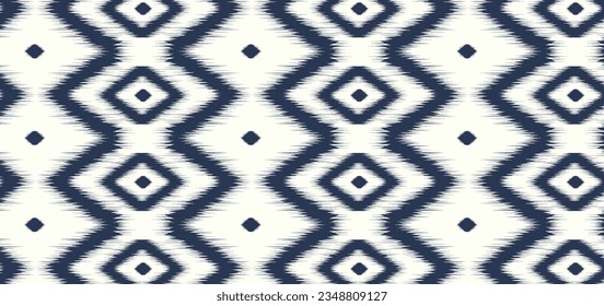 Ikat handicraft fabric textile. Seamless pattern by tribal ikat motifs. Ethnic handicraft abstract vector. Ikat fabric traditional weaving style design for pillow, fabric, clothing, carpet, curtain.