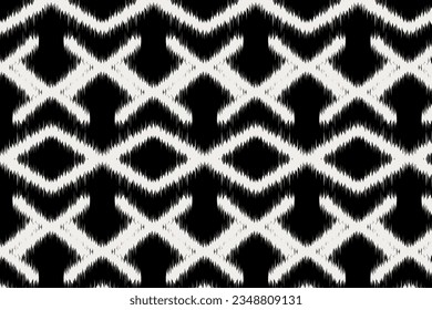 Ikat handicraft fabric textile. Seamless pattern by tribal ikat motifs. Ethnic handicraft abstract vector. Ikat fabric traditional weaving style design for pillow, fabric, clothing, carpet, curtain.