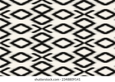 Ikat handicraft fabric textile. Seamless pattern by tribal ikat motifs. Ethnic handicraft abstract vector. Ikat fabric traditional weaving style design for pillow, fabric, clothing, carpet, curtain.