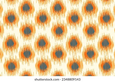 Ikat handicraft fabric textile. Seamless pattern by tribal ikat motifs. Ethnic handicraft abstract vector. Ikat fabric traditional weaving style design for pillow, fabric, clothing, carpet, curtain.