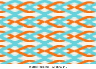 Ikat handicraft fabric textile. Seamless pattern by tribal ikat motifs. Ethnic handicraft abstract vector. Ikat fabric traditional weaving style design for pillow, fabric, clothing, carpet, curtain.