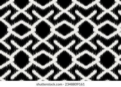 Ikat handicraft fabric textile. Seamless pattern by tribal ikat motifs. Ethnic handicraft abstract vector. Ikat fabric traditional weaving style design for pillow, fabric, clothing, carpet, curtain.