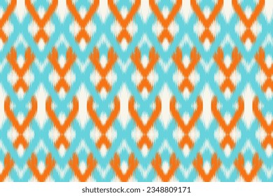 Ikat handicraft fabric textile. Seamless pattern by tribal ikat motifs. Ethnic handicraft abstract vector. Ikat fabric traditional weaving style design for pillow, fabric, clothing, carpet, curtain.