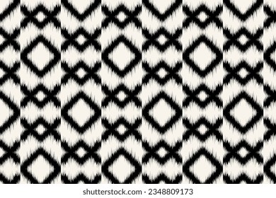 Ikat handicraft fabric textile. Seamless pattern by tribal ikat motifs. Ethnic handicraft abstract vector. Ikat fabric traditional weaving style design for pillow, fabric, clothing, carpet, curtain.