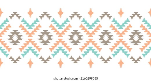 Ikat Handmade borders beautiful pastel art. Navajo chevron seamless pattern in tribal, folk embroidery, Mexican Aztec geometric art ornament print.Design for carpet, wrapping, fabric, cover, textile