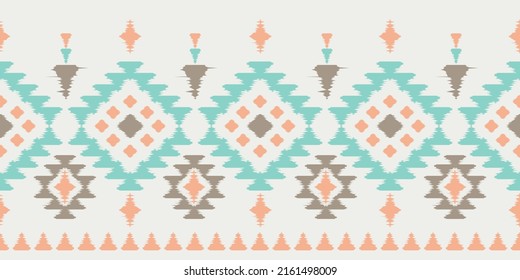 Ikat Handmade borders beautiful pastel art. Navajo chevron seamless pattern in tribal, folk embroidery, Mexican Aztec geometric art ornament print.Design for carpet, wrapping, fabric, cover, textile