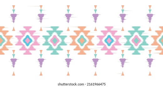 Ikat Handmade borders beautiful pastel art. Navajo chevron seamless pattern in tribal, folk embroidery, Mexican Aztec geometric art ornament print.Design for carpet, wrapping, fabric, cover, textile