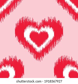 IKAT heart seamless pattern as cloth, curtain, textile design, wallpaper, surface texture background.