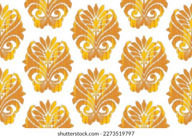 Ikat India ethnic seamless pattern design. Aztec fabric boho mandalas textile wallpaper. Tribal native motif carpet African American Indian traditional embroidery vector background 