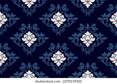 Ikat India seamless pattern decoration design. Aztec fabric boho mandalas textile rococo wallpaper. Tribal native motif carpet rug Africa American Indian traditional embroidery vector background 