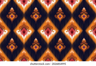 Ikat Indian ethnic pattern. Aztec fabric carpet mandala ornament boho chevron textile decoration wallpaper. Tribal native traditional African embroidery oriental vector illustrations background.