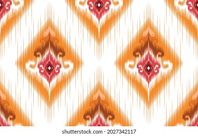 Ikat Patrón étnico indio. Moqueta de tela azteca mandala adorno boho chevron decoración textil papel de pared. Antecedentes de ilustraciones vectoriales orientales del bordado tradicional africano nativo tribal.