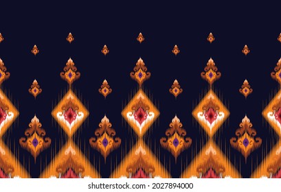 Ikat Indian ethnic pattern. Aztec fabric carpet mandala ornament boho chevron textile decoration wallpaper. Tribal native traditional African embroidery oriental vector illustrations background.