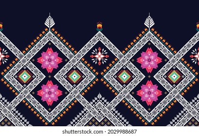 Ikat Patrón étnico indio. Moqueta de tela azteca mandala adorno boho chevron decoración textil papel de pared. Antecedentes de los vectores de bordado tradicionales tribales orientales.