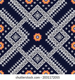 Ikat Indian ethnic pattern. Aztec fabric carpet mandala ornament boho chevron textile decoration wallpaper. Tribal turkey native traditional embroidery oriental vector illustrations background.