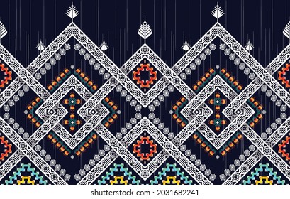 Ikat Indian ethnic pattern. Aztec fabric carpet mandala ornament boho chevron textile decoration wallpaper. Tribal oriental traditional embroidery vector illustrations background.
