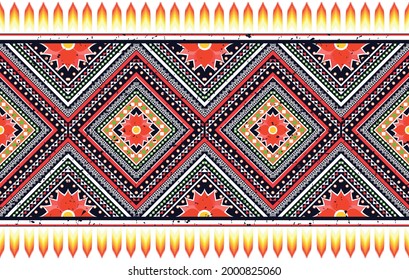 Ikat Indian ethnic pattern design. Aztec fabric carpet mandala ornament boho native chevron textile decoration. Traditional tribal embroidery vector illustrations background.