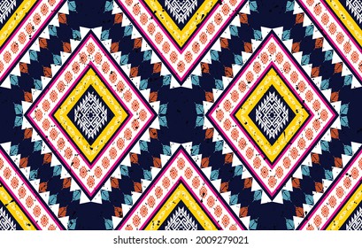 Ikat Indian ethnic pattern design. Aztec fabric carpet mandala ornament boho chevron textile decoration wallpaper. Geometric native tribal traditional embroidery vector illustrations background.