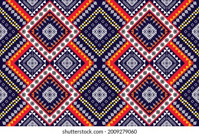 Ikat Indian ethnic pattern design. Aztec fabric carpet mandala ornament boho chevron textile decoration wallpaper. Geometric native tribal traditional embroidery vector illustrations background.