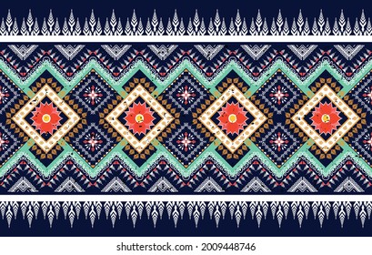 Ikat Indian ethnic pattern design. Aztec fabric carpet mandala ornament boho chevron textile decoration wallpaper. Geometric tribal native texture traditional embroidery vector illustrations backgroun
