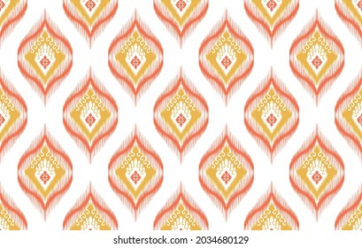 Ikat indian ethnic pattern design.  Aztec fabric native tribal boho carpet textile decoration wallpaper.  Traditional embroidery vector illustrations background.  
