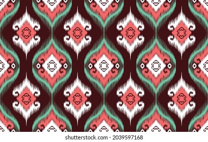 Ikat Patrón étnico indio. Moqueta de tela geométrica azteca adorno con papel tapiz boho chevron decoración textil. Tradición indígena de pavo tribal bordado tradicional Africano vectorial ilustraciones de fondo 